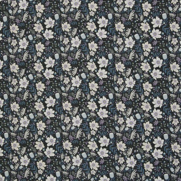 Modaljersey Just Flowers anthrazit/ naturweiss